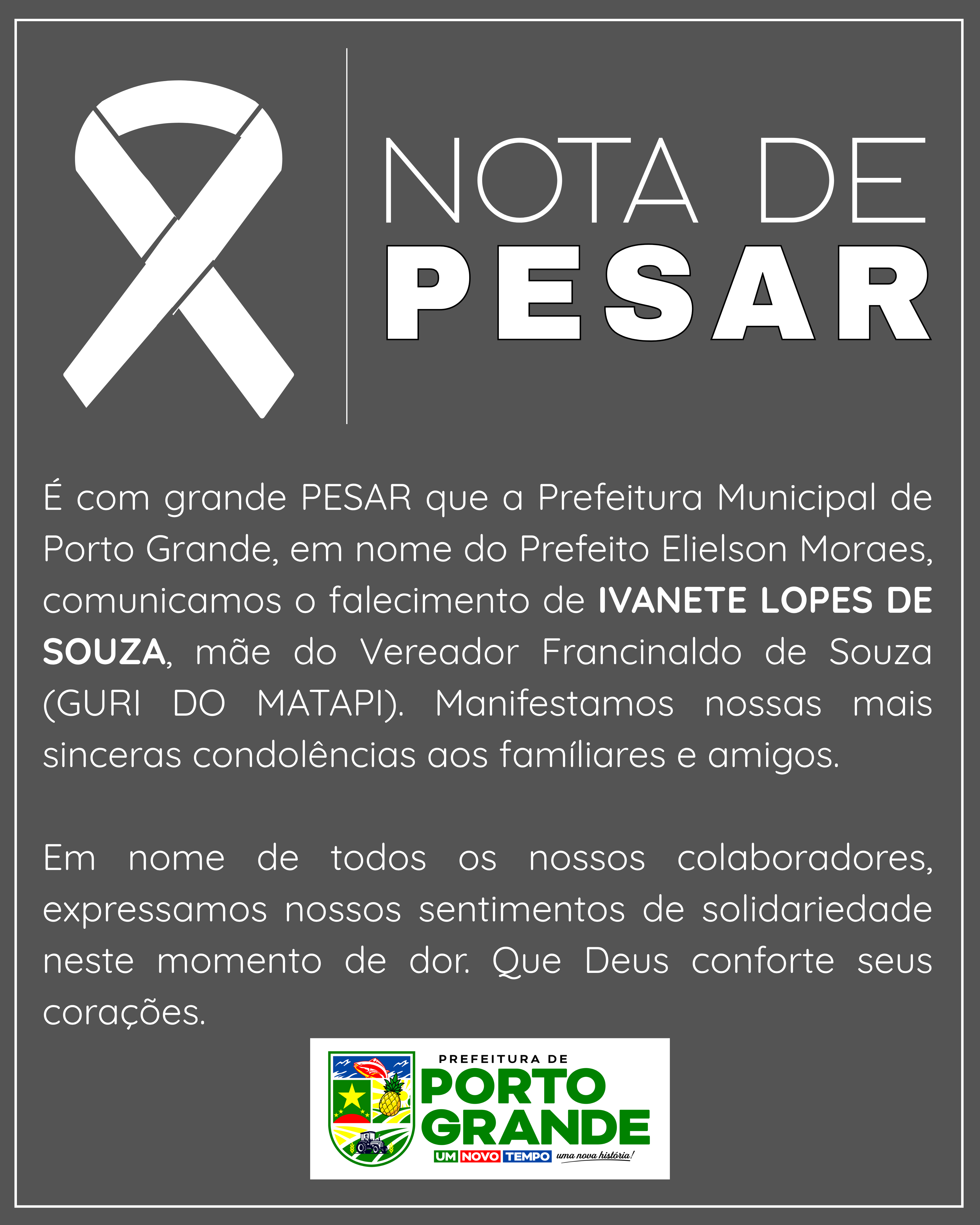 NOTA DE PESAR - DONA IVANETE 
